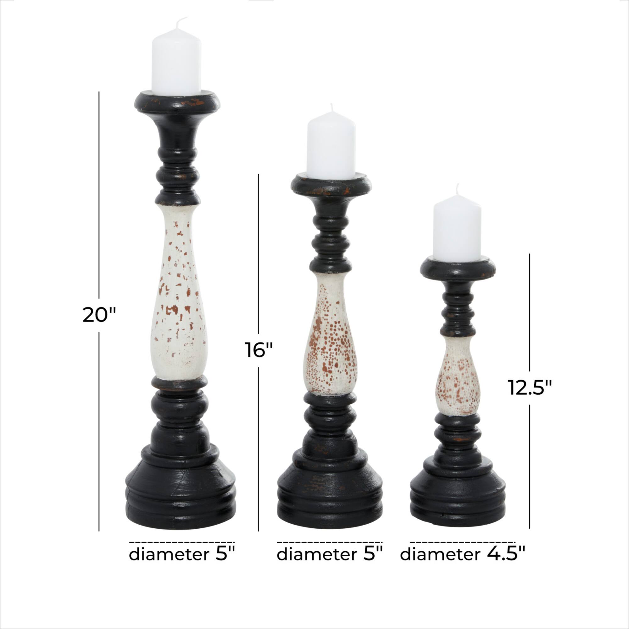 16" Black & White Wood Farmhouse Candlestick Holder Set